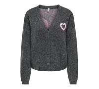 Strickjacke ONLY "ONLLOVIE LS V-NECK CARDIGAN CC KNT", Damen, Gr. L, grau (dunkelgrau melange detail:love, romance r, mel, dgm fmop), Strick, Obermaterial: 59% Polyester, 35% Polyacryl, 4% Wolle, 2% E