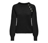 Rundhalspullover ONLY "ONLEMMA LS BUTTON ONECK EX KNT", Damen, Gr. XL, schwarz, Strick, Obermaterial: 50% Polyacryl, 50% Polyester, unifarben, modisch, regular fit normal, Rundhals, Langarm Rippstrick