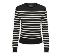 ONLY Damen Onlkalana O-Neck KNT Pullover, Black/Stripes:Whitecap Grey, M EU