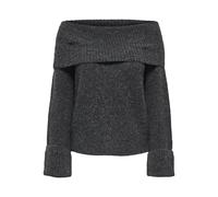 Strickpullover ONLY "ONLLUNA LS OFF SHOULDER PULLOVER KNT", Damen, Gr. L, dunkelgrau melange, Strick, Obermaterial: 75% Polyester, 22% Polyacryl, 3% Elasthan, unifarben, Carmenausschnitt, Pullover Str