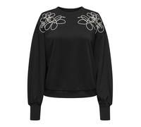 Sweatshirt ONLY "ONLBROOKE L/S O-NECK DETAIL SWT NOOS", Damen, Gr. L, schwarz detail:ecru draw flower, Sweatware, Obermaterial: 60% Baumwolle, 40% Polyester, regular fit normal, Rundhals, Rippbündchen