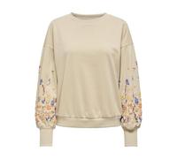 Sweatshirt ONLY "ONLBROOKE L/S O-NECK FLOWER SWT", Damen, Gr. L, pale khaki print:sleeve flower, Sweatware, Obermaterial: 60% Baumwolle, 40% Polyester, regular fit normal, Rundhals, Rippbündchen, Swea