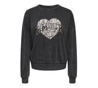 Sweatshirt ONLY "ONLLAUREN L/S LEO O-NECK CC SWT", Damen, Gr. M, schwarz print:amour, lau leo, Sweatware, Obermaterial: 60% Baumwolle, 40% Polyester, regular fit hüftlang, Rundhals, Rippbündchen, Swea