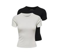 Kurzarmshirt ONLY "ONLEASY S/S TOP CS JRS 2 PACK", Damen, Gr. S (36), weiß (schwarz pack:cloud dancer), Jersey, Obermaterial: 95% Baumwolle, 5% Elasthan, unifarben, figurbetont normal, Rundhals, Shirt