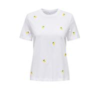 Kurzarmshirt ONLY "ONLKETTY LIFE S/S O-NECK TOP JRS NOOS", Damen, Gr. S, hellweiß aop:strawberry, Jersey, Obermaterial: 100% Baumwolle, bedruckt, regular fit normal, Rundhals, Shirts (21563626-S) hell