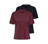 Kurzarmshirt ONLY "ONLONLY - Doppelpack T-Shirts für Alltag und Freizeit", Damen, Gr. S, schwarz (windsor wine pack:schwarz, windsor wine), Jersey, Obermaterial: 100% Baumwolle, unifarben, regular fit