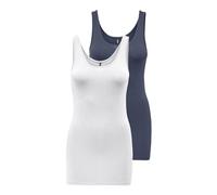 Tanktop ONLY "ONLLIVE - Slim-Fit Tanktops mit Stretch für optimalen Sitz", Damen, Gr. S (36), weiß pack:weiß, vintage indigo, Jersey, Obermaterial: 95% Baumwolle, 5% Elasthan, unifarben, casual, slim