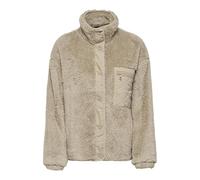 Plüschjacke ONLY "ONLCONTACT LIFE OVERSIZED CC OTW", Damen, Gr. XS, braun (humus), Web, Obermaterial: 100% Polyester, unifarben, regular fit normal, Bündchen, Jacken, Kunstfaser (84326169-XS) humus