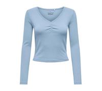 Langarmshirt ONLY "ONLBETTY LIFE L/S SCALLOP V-NECK CC JRS", Damen, Gr. S, soft chambray, Jersey, Obermaterial: 95% Baumwolle, 5% Elasthan, unifarben, hüftlang, V-Ausschnitt, Shirts Langarmshirt, mit