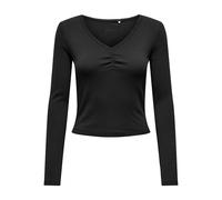 Langarmshirt ONLY "ONLBETTY LIFE L/S SCALLOP V-NECK CC JRS", Damen, Gr. S, schwarz, Jersey, Obermaterial: 95% Baumwolle, 5% Elasthan, unifarben, hüftlang, V-Ausschnitt, Shirts Langarmshirt, mit Raffun