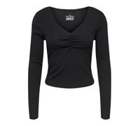 Langarmshirt ONLY "ONLBETTY LIFE L/S SCALLOP V-NECK CC JRS", Damen, Gr. XL, schwarz, Jersey, Obermaterial: 95% Baumwolle, 5% Elasthan, unifarben, hüftlang, V-Ausschnitt, Shirts Langarmshirt, mit Raffu