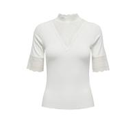 Spitzenshirt ONLY "ONLTILDE HIGHNECK S/S TOP JRS NOOS", Damen, Gr. S, cloud dancer, Jersey, Obermaterial: 95% Viskose, 5% Elasthan, unifarben, slim fit normal, hoch geschlossener Ausschnitt, Shirts (3