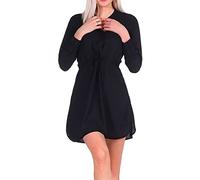 ONLY Damen Mini Blusen Kleid Langarm Tunika Dress Oberschenkellang Gemustertes Print mit Knöpfen ONLCORY, Farben:Schwarz, Größe:XS