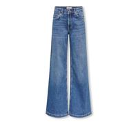 Relax-fit-Jeans KIDS ONLY "KOGCALIFORNIA MW WIDE FLARED REA NOOS", Mädchen, Gr. 140, N-Gr, blau (schwarz medium blau denim), Denim/Jeans, Obermaterial: 98% Baumwolle, 2% Elasthan, unifarben, ausgestel