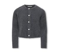 Strickjacke KIDS ONLY "KOGPIUMO PETRA PEARL O-NECK CAR CP KNT", Mädchen, Gr. 134/140, grau (schwarzened pearl), Strick, Obermaterial: 50% Nylon, 50% Polyacryl, unifarben, modisch, Rundhals, Langarm, S
