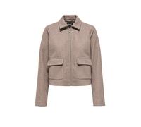 Kurzjacke ONLY "ONLVELA ZIP SHORT JACKET OTW", Damen, Gr. M, grau (taupe gray detail:melange), Web, Obermaterial: 92% Polyester, 8% Viskose, meliert, modisch, Langarm, Jacken (56816832-M) taupe gray d
