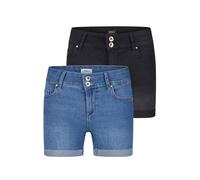 ONLY Jeans Shorts Damen Stretch Kurz Skinny Fit Mid Waist ONLCARMEN 2er Pack Kurze Hose Sommer Basic Denim, Größe:XL, Farbe:Light Blue/Washed Black (15357005)