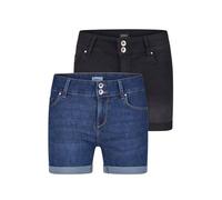 ONLY Jeans Shorts Damen Stretch Kurz Skinny Fit Mid Waist ONLCARMEN 2er Pack Kurze Hose Sommer Basic Denim, Größe:S, Farbe:Washed Black/Dark Blue (15357005)