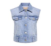 ONLY - Jeans-Weste mit Perlen und Ziersteinen blau - Gr. - S