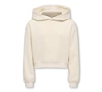 Kapuzensweatshirt KIDS ONLY "KOGSWEAT L/S HOODIE SHORT SWT NOOS", Mädchen, Gr. 110/116, beige (birch), Sweatware, Obermaterial: 60% Baumwolle, 40% Polyester, unifarben, loose fit hüftlang, Rundhals, R