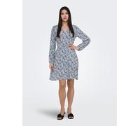 Druckkleid ONLY "ONLEVIDA L/S SHORT DRESS WVN NOOS", Damen, Gr. XS, N-Gr, coronet blau aop:jadie flower, Web, Obermaterial: 100% Viskose, bedruckt, regular fit kniefrei, V-Ausschnitt, Kleider Druckkle