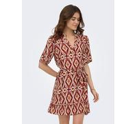 Minikleid ONLY "ONLANTONIA MIKASI S/S SHORT DRESS WVN", Damen, Gr. XS, N-Gr, brick rot aop:abstract squares, Web, Obermaterial: 80% Viskose, 20% Nylon, bedruckt, kurz, V-Ausschnitt, Kleider Minikleid,