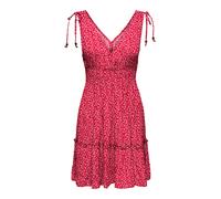Trägerkleid ONLY "ONLFERNANDA LIFE S/L DRESS WVN NOOS", Damen, Gr. XS, N-Gr, salsa aop:weiß ditsy, Web, Obermaterial: 100% Viskose, bedruckt, regular fit kurz, V-Ausschnitt, Kleider Trägerkleid, Visko