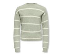 Strickpullover KIDS ONLY "KOGFRANCA SHORT L/S STRIPE KNT NOOS", Mädchen, Gr. 122/128, grün (desert sage stripes:small stripe birch), Strick, Obermaterial: 50% Viskose, 27% Nylon, 23% Polyester, gestre
