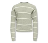 Strickpullover KIDS ONLY "KOGFRANCA SHORT L/S STRIPE KNT NOOS", Mädchen, Gr. 158/164, desert sage stripes:small stripe birch, Strick, Obermaterial: 50% Viskose, 27% Nylon, 23% Polyester, gestreift, mo