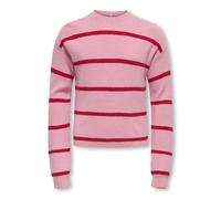 Strickpullover KIDS ONLY "KOGFRANCA SHORT L/S STRIPE KNT NOOS", Jungen, Gr. 158/164, rosa (sea pink stripes:small stripe salsa), Strick, Obermaterial: 50% Viskose, 27% Nylon, 23% Polyester, gestreift,