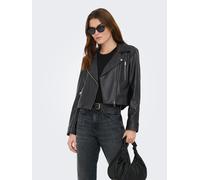 Lederimitatjacke ONLY "ONLCARMEN FAUX LEATHER BIKER CC OTW", Damen, Gr. S, schwarz, Web, Obermaterial: 100% Polyester, unifarben, figurbetont kurz, V-Ausschnitt, Jacken, mit asymmetrischem Reißverschl