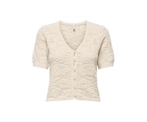 ONLY - Kurzärmelige Strickjacke mit V-Ausschnitt und Lochmuster beige - Gr. - M