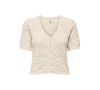 ONLY - Kurzärmelige Strickjacke mit V-Ausschnitt und Lochmuster beige - Gr. - S
