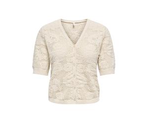 ONLY - Kurzärmelige Strickjacke mit V-Ausschnitt und Lochmuster beige - Gr. - XS