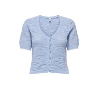 ONLY - Kurzärmelige Strickjacke mit V-Ausschnitt und Lochmuster blau - Gr. - L