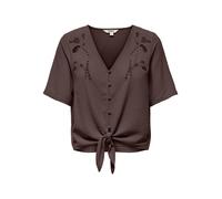 ONLY - Kurzarm-Bluse mit V-Ausschnitt und Knoten-Detail braun - Gr. - M
