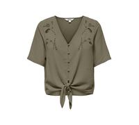 ONLY - Kurzarm-Bluse mit V-Ausschnitt und Knoten-Detail grün - Gr. - M