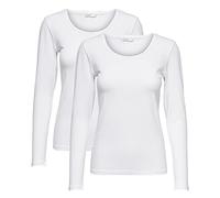 ONLY Longsleeve Damen-Shirt in Schwarz, 15240036 Oberteil aus 95% Baumwolle 5% Elasthan, atmungsaktives Basic Shirt zum Kombinieren, Farbe:Weiß, Größe:XL, Menge:2
