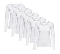 ONLY Longsleeve Damen-Shirt in Schwarz, 15240036 Oberteil aus 95% Baumwolle 5% Elasthan, atmungsaktives Basic Shirt zum Kombinieren, Farbe:Weiß, Größe:XL, Menge:5