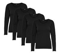 ONLY Longsleeve Damen-Shirt in Schwarz, 15240036 Oberteil aus 95% Baumwolle 5% Elasthan, atmungsaktives Basic Shirt zum Kombinieren, Farbe:Schwarz, Größe:M, Menge:4