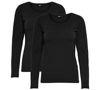 ONLY Longsleeve Damen-Shirt in Schwarz, 15240036 Oberteil aus 95% Baumwolle 5% Elasthan, atmungsaktives Basic Shirt zum Kombinieren, Farbe:Schwarz, Größe:M, Menge:2