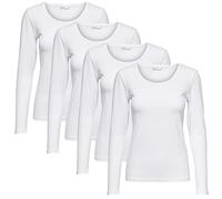 ONLY Longsleeve Damen-Shirt in Schwarz, 15240036 Oberteil aus 95% Baumwolle 5% Elasthan, atmungsaktives Basic Shirt zum Kombinieren, Farbe:Weiß, Größe:XL, Menge:4