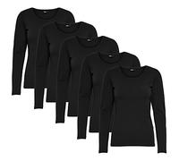 ONLY Longsleeve Damen-Shirt in Schwarz, 15240036 Oberteil aus 95% Baumwolle 5% Elasthan, atmungsaktives Basic Shirt zum Kombinieren, Farbe:Schwarz, Größe:M, Menge:5