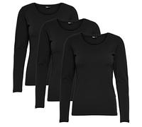 ONLY Longsleeve Damen-Shirt in Schwarz,Weiß Oberteil aus 95% Baumwolle 5% Elasthan, atmungsaktives Basic Shirt zum Kombinieren (DE/NL/SE/PL, Alphanumerisch, XS, Regular, Regular, 3, Schwarz)
