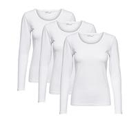 ONLY Longsleeve Damen-Shirt in Schwarz,Weiß Oberteil aus 95% Baumwolle 5% Elasthan, atmungsaktives Basic Shirt zum Kombinieren (DE/NL/SE/PL, Alphanumerisch, XL, Regular, Regular, 3, Weiß)