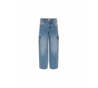 Cargojeans KIDS ONLY "KOGHARMONY WIDE CARGO CARROT PIM NOOS", Mädchen, Gr. 140, N-Gr, blau (light blau denim), Denim/Jeans, Obermaterial: 100% Baumwolle, Abriebeffekte, weit knöchellang, Jeans (542807
