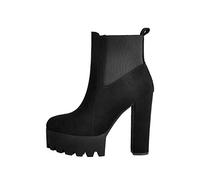 Only maker Bequeme elastische Plateaustiefel für Damen runde Zehe klobige High Heel Pull on Ankle Booties Black EU 36