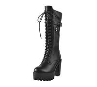 Only maker Damen Biker Boots Plateau Stiefel mit Blockabsatz Schnürstiefel