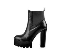 Only maker Damen Blockabsatz Stiefeletten Plateaustiefel Bequeme Elastische Ankle Boots Chelsea Runde Zehen Stiefel Lederoptik Schwarz 38 EU