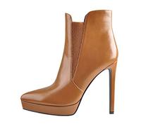 Only maker Damen Kurzschaft Stiefeletten mit Pfennigabsatz Elegante Schlupfstiefel Chelsea Boots Frühling Cognac Elegant Braun EU 40